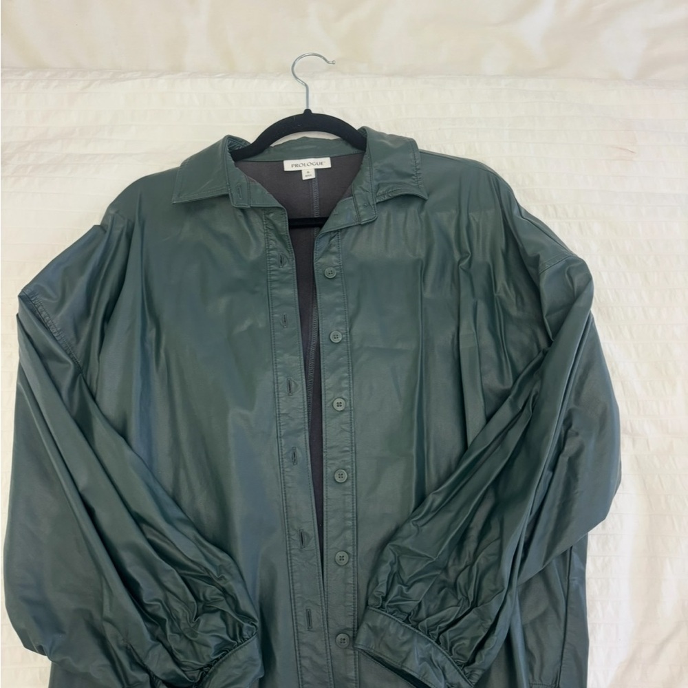 Dark Green Button-Up Shirt Jacket